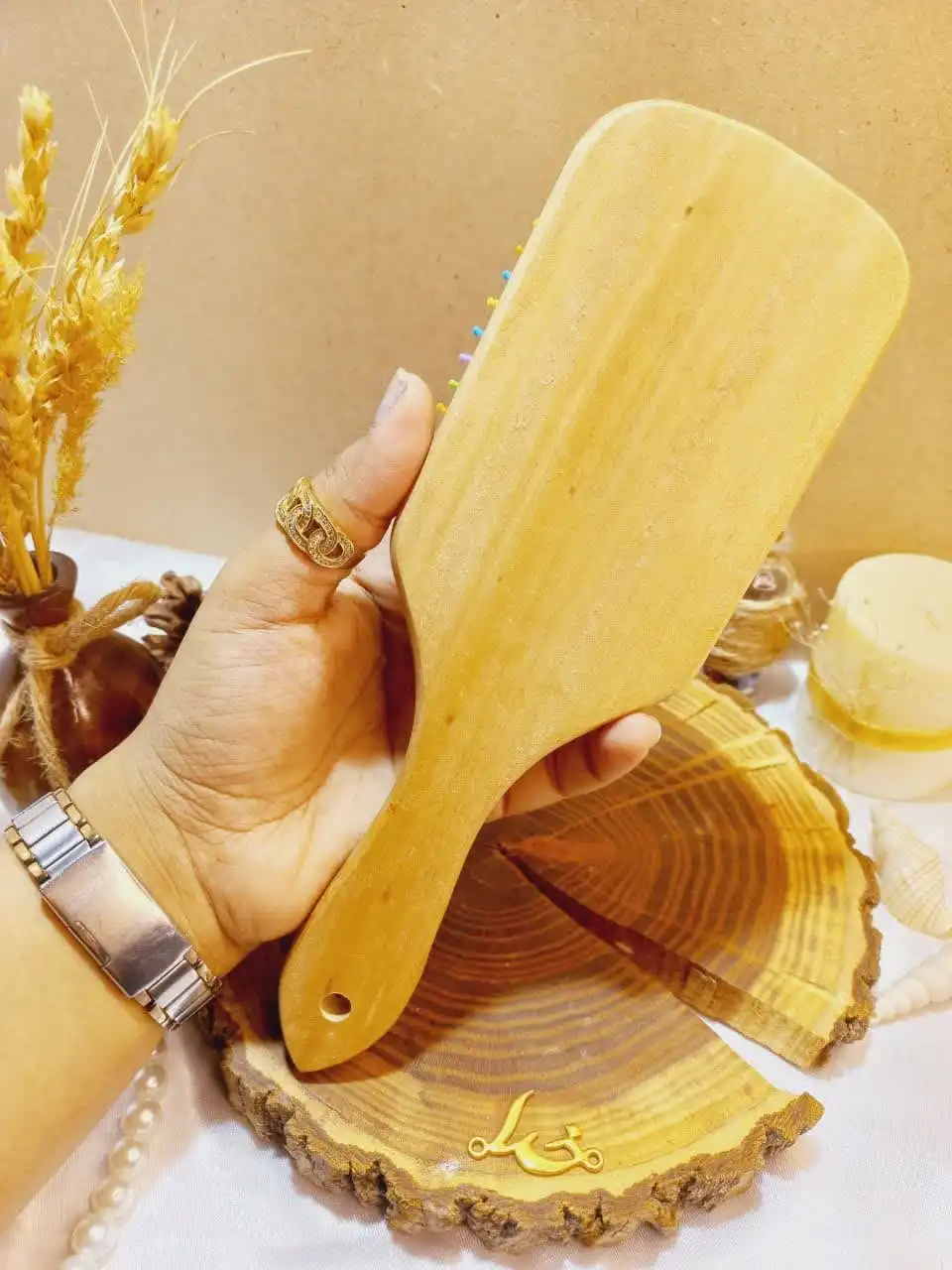 برس مو بامبو دندانه پلاستیکی رنگی مربعی سایز بزرگ دیانی DIAN YI کد 601C