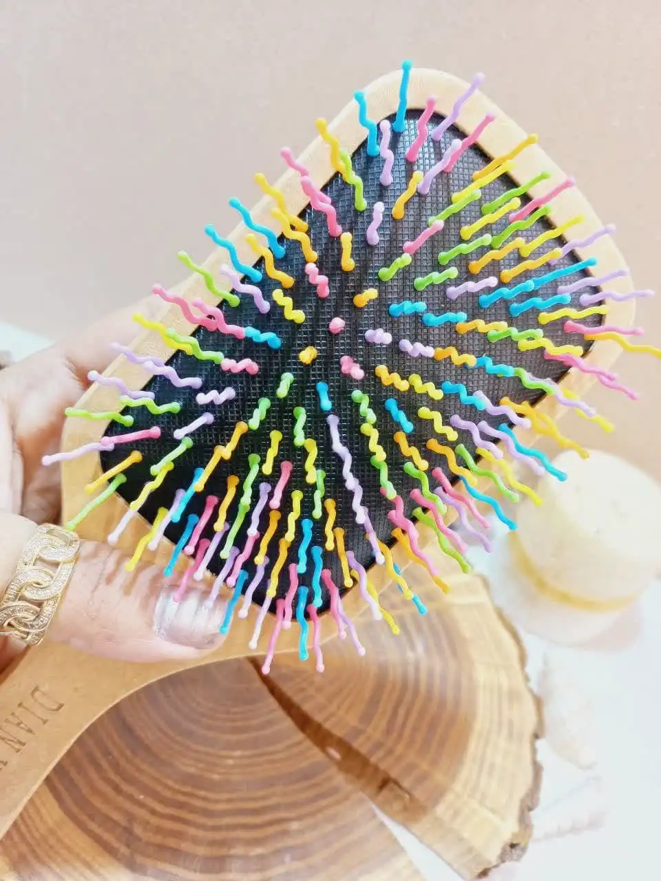 برس مو بامبو دندانه پلاستیکی رنگی مربعی سایز بزرگ دیانی DIAN YI کد 601C