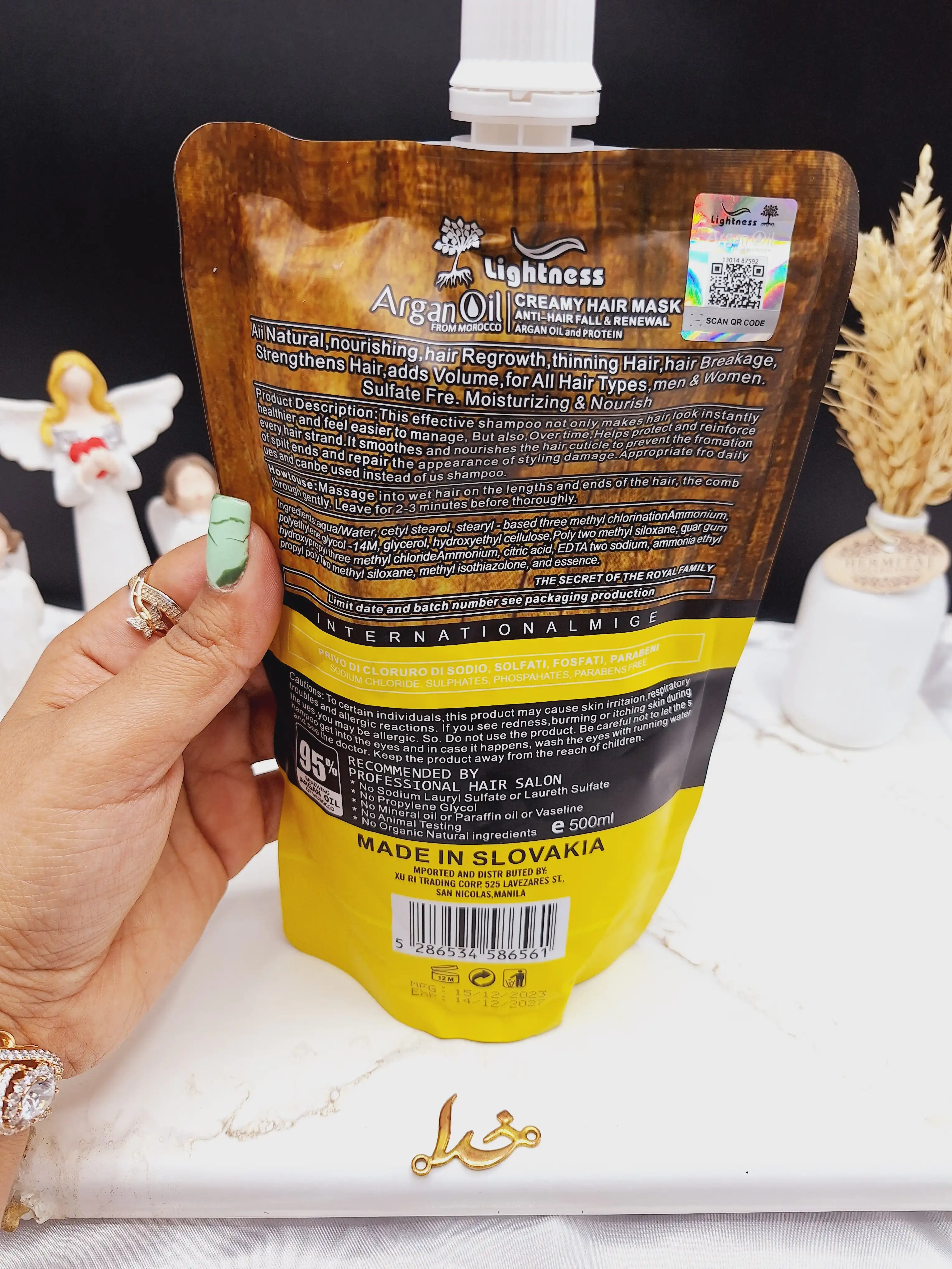 ماسک مو ساندیسی  آرگان تغذیه کننده مراکشی ساخت اسلواکی  لایتنس 500 میل 95% ARGAN OIL کد 6561 اصلی و اورجینال