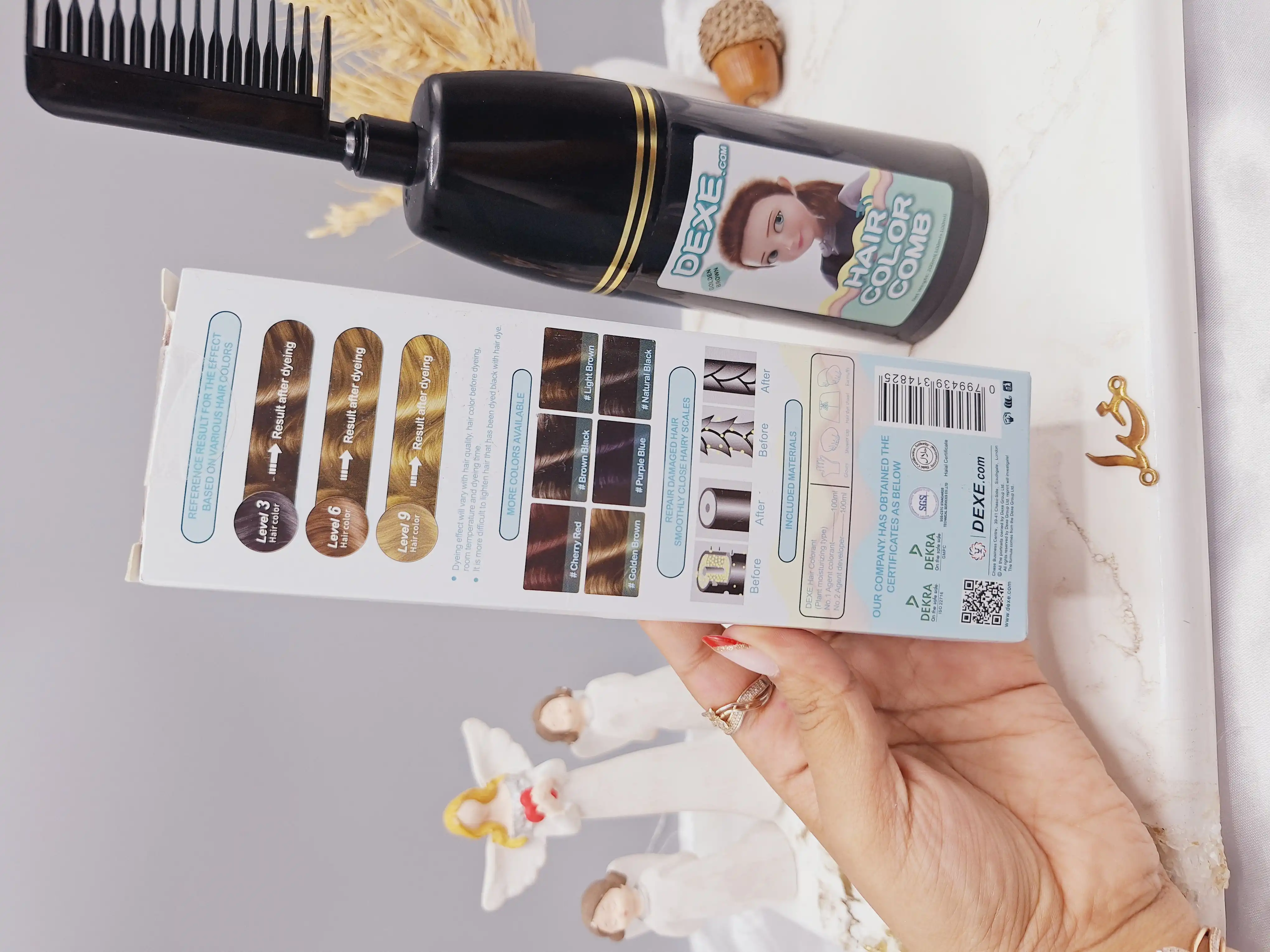 شانه رنگ مو رنگ قهوه ای طلایی برند دکسی Dexe کد 4825