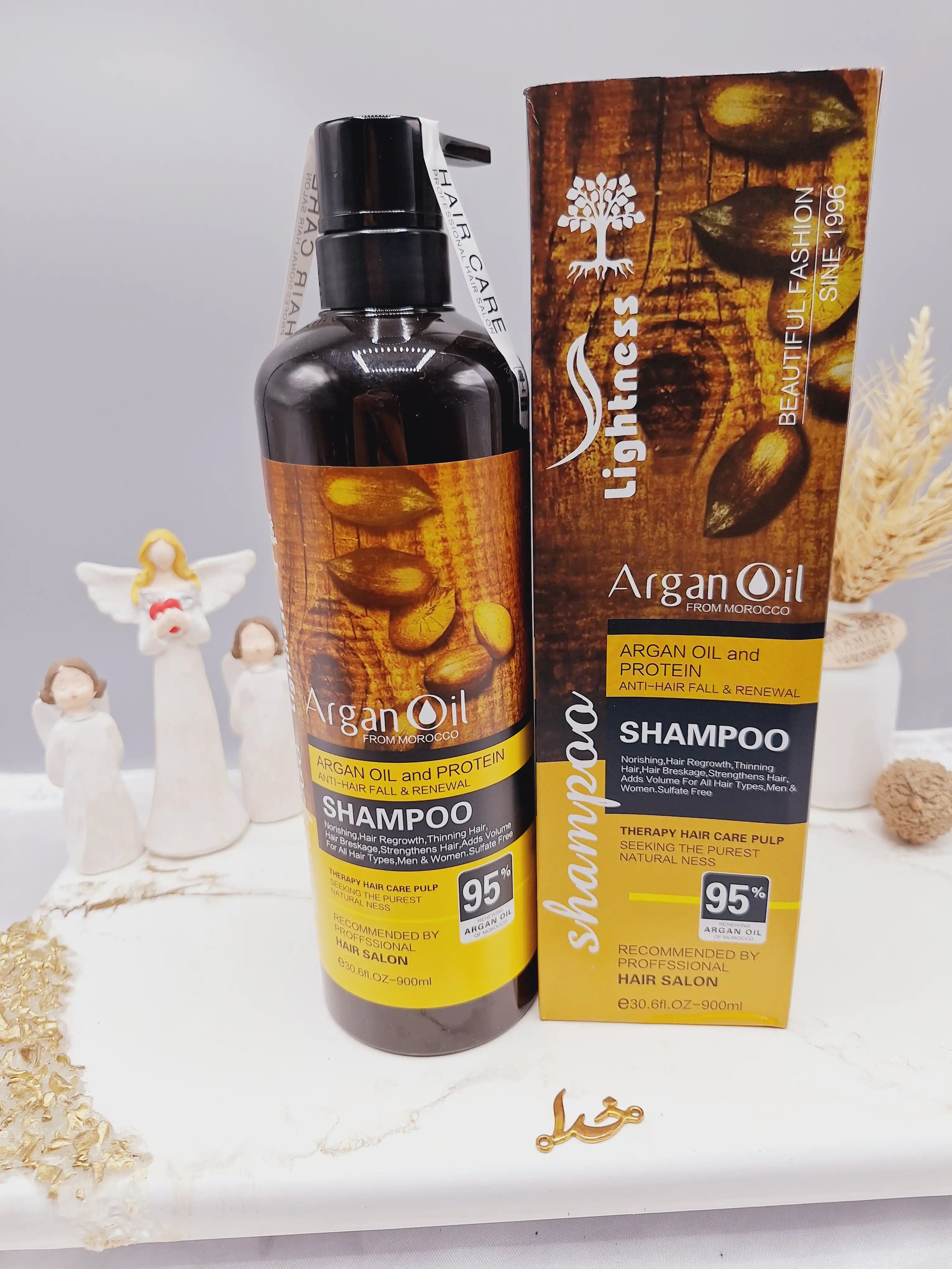 شامپو روغن آرگان کراتینه مراکشی هک شده ساخت اسلواکی جعبه دار لایتنس 900 میل 95% ARGAN OIL اصل اسکنر دار