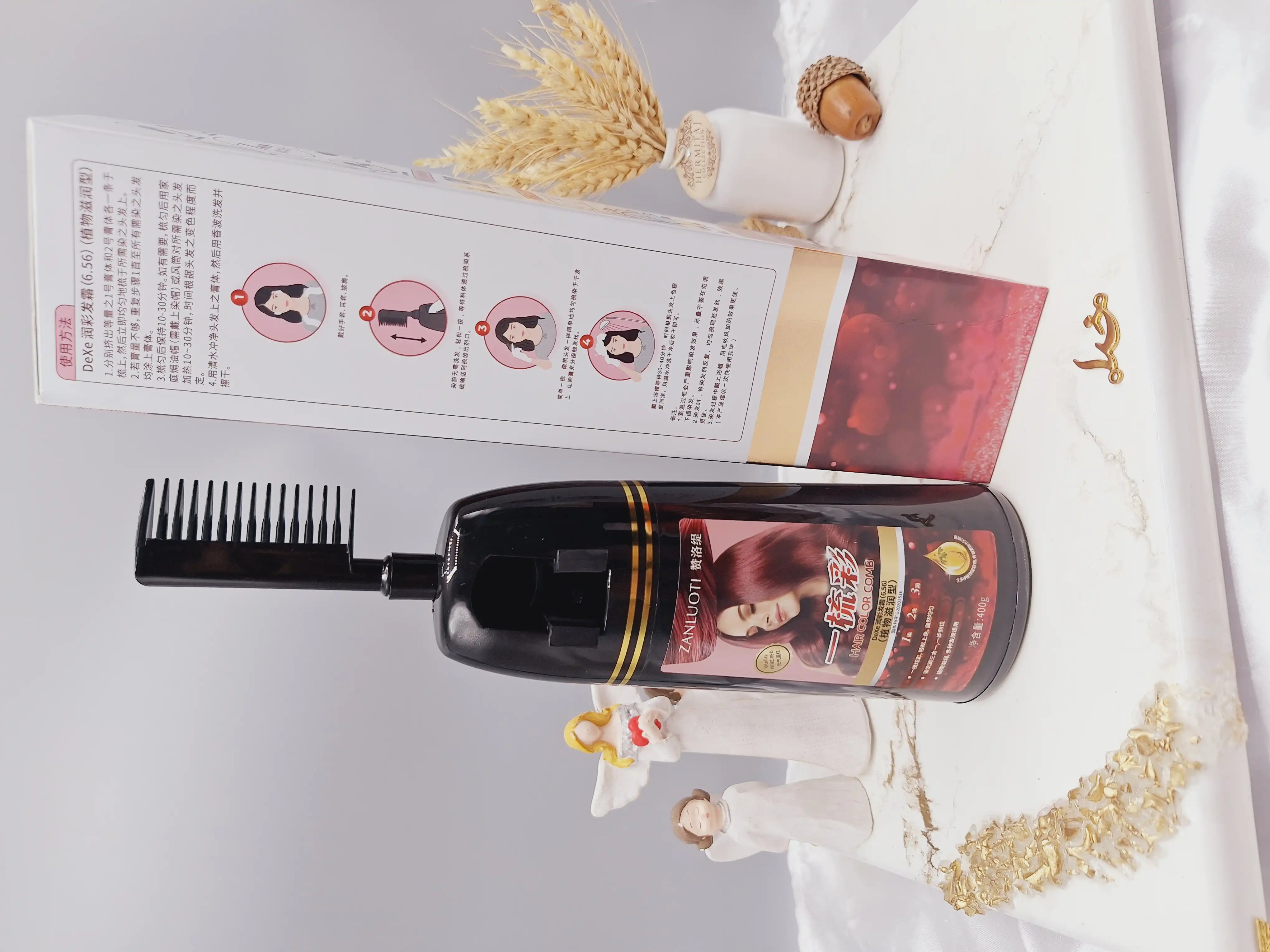 شانه رنگ مو (رنگ شراب قرمز) حجم 400 گرم کاملا طبیعی و گیاهی برند ‏ZANLUOTI‏ برند 100213