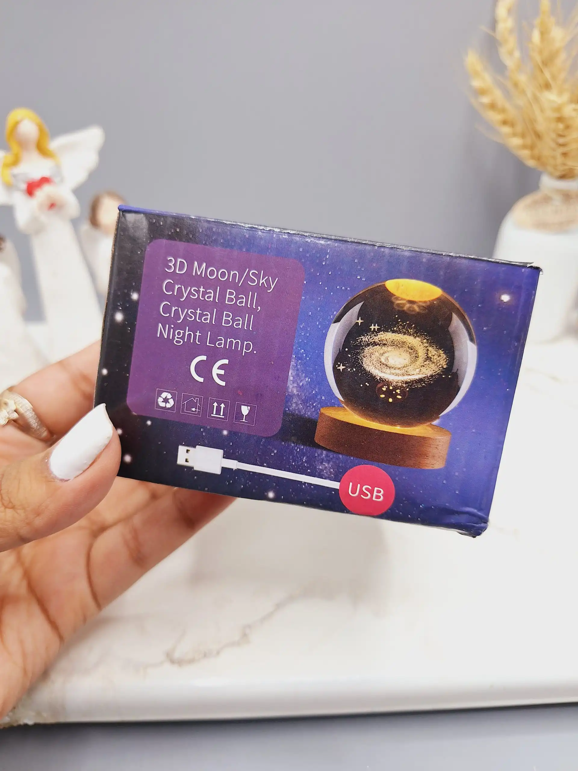 چراغ خواب گوی کریستالی فوق العاده زیبا طرح ماه و دختر