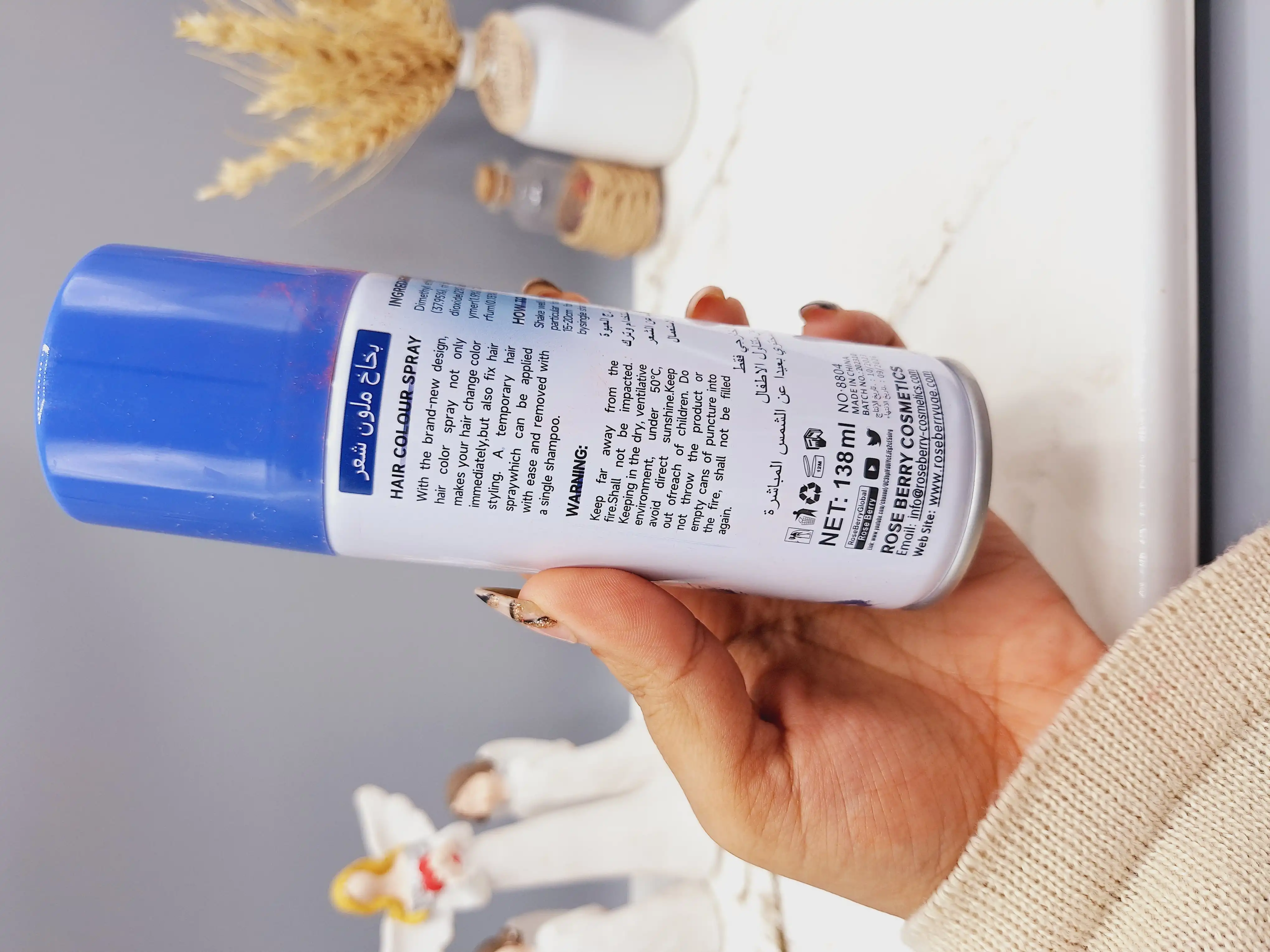 اسپری رنگ مو آبی پر رنگ برند ROSE BERRY کد 1778