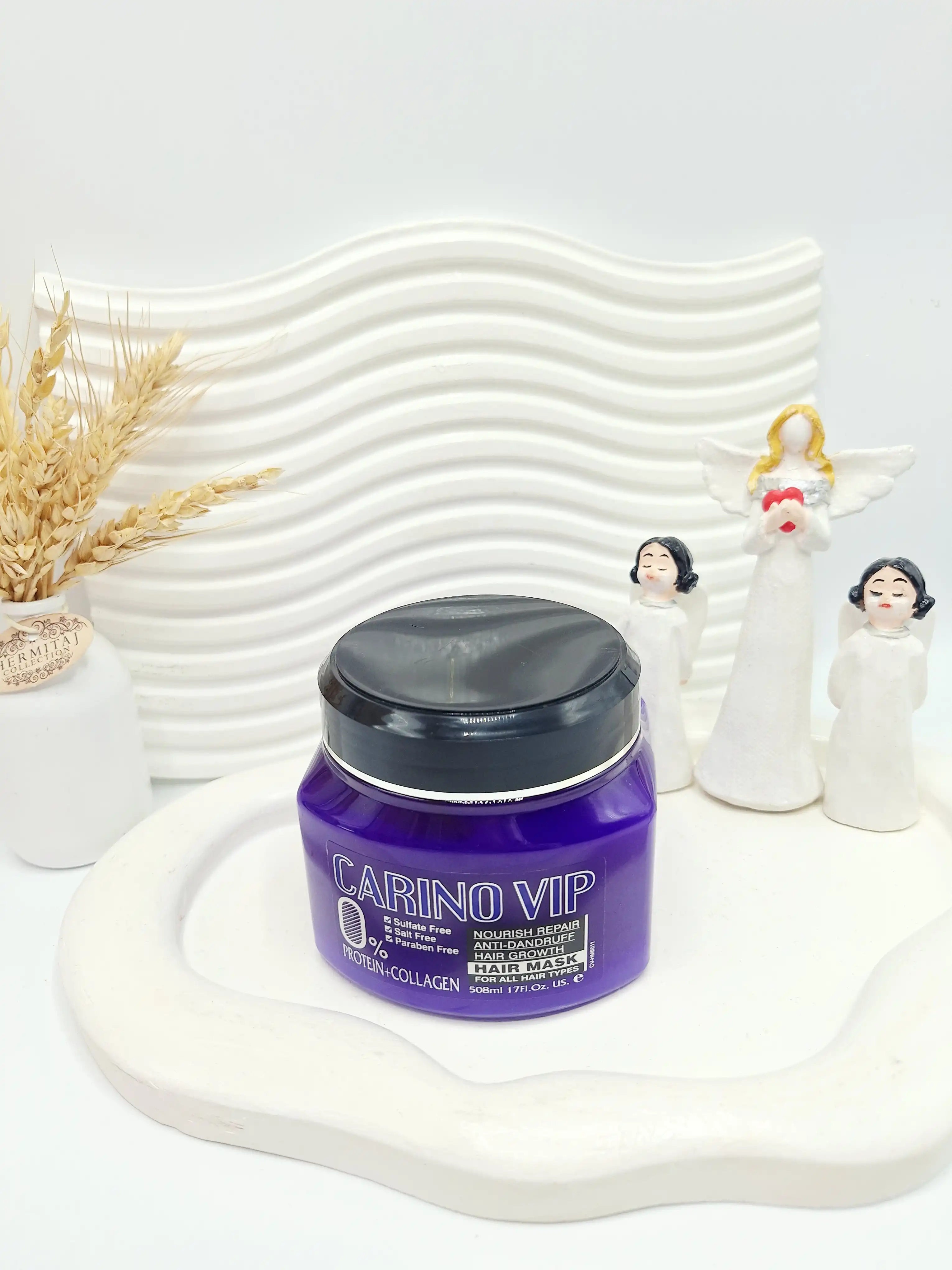 ماسک مو کارینو وی آی پی مدل کلاژن و پروتئین مناسب انواع مو حجم 508 گرم اورجینال کد 4247