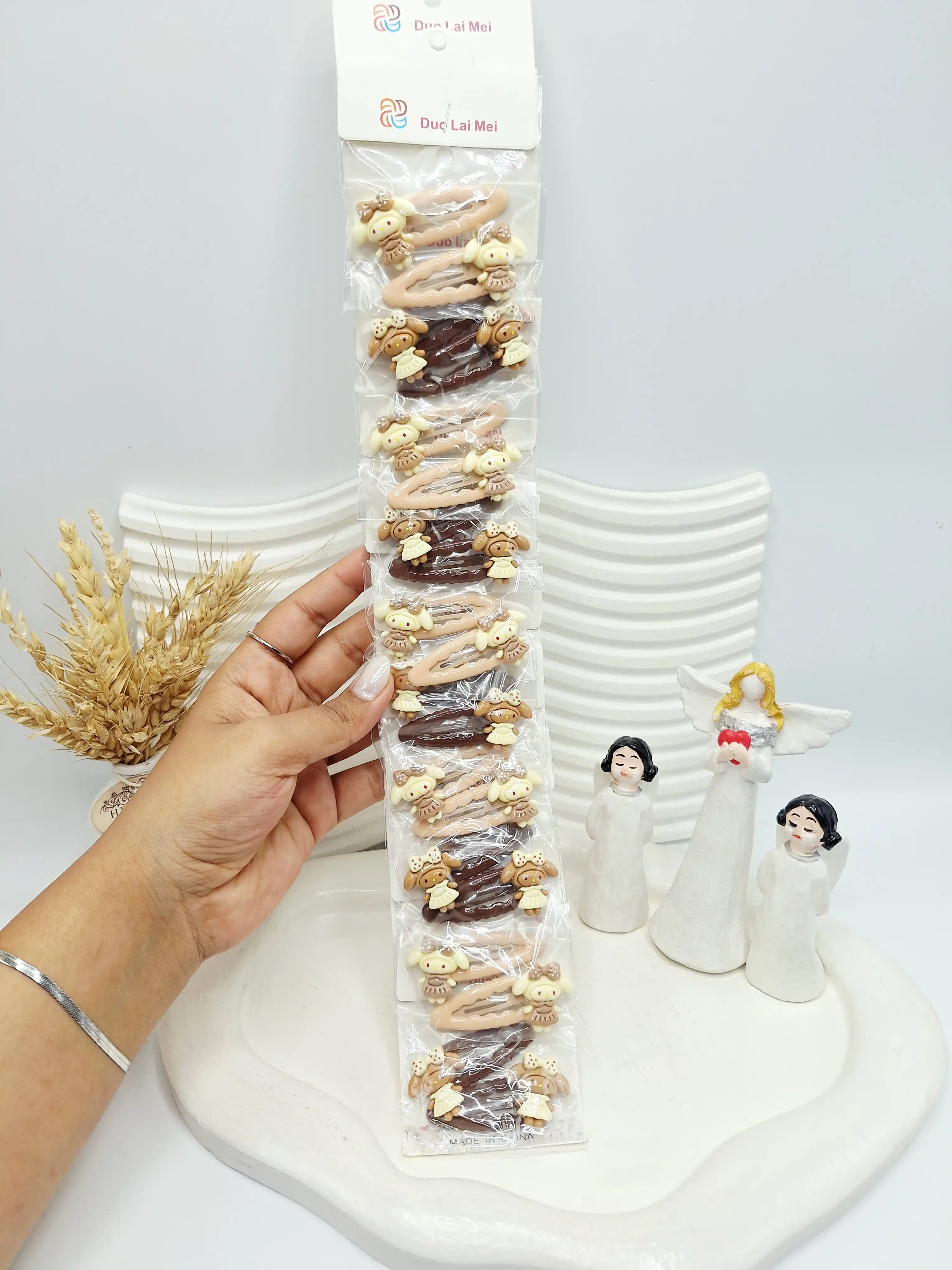 ست 10 تایی پنس مو کرومی رنگ کرم و نود