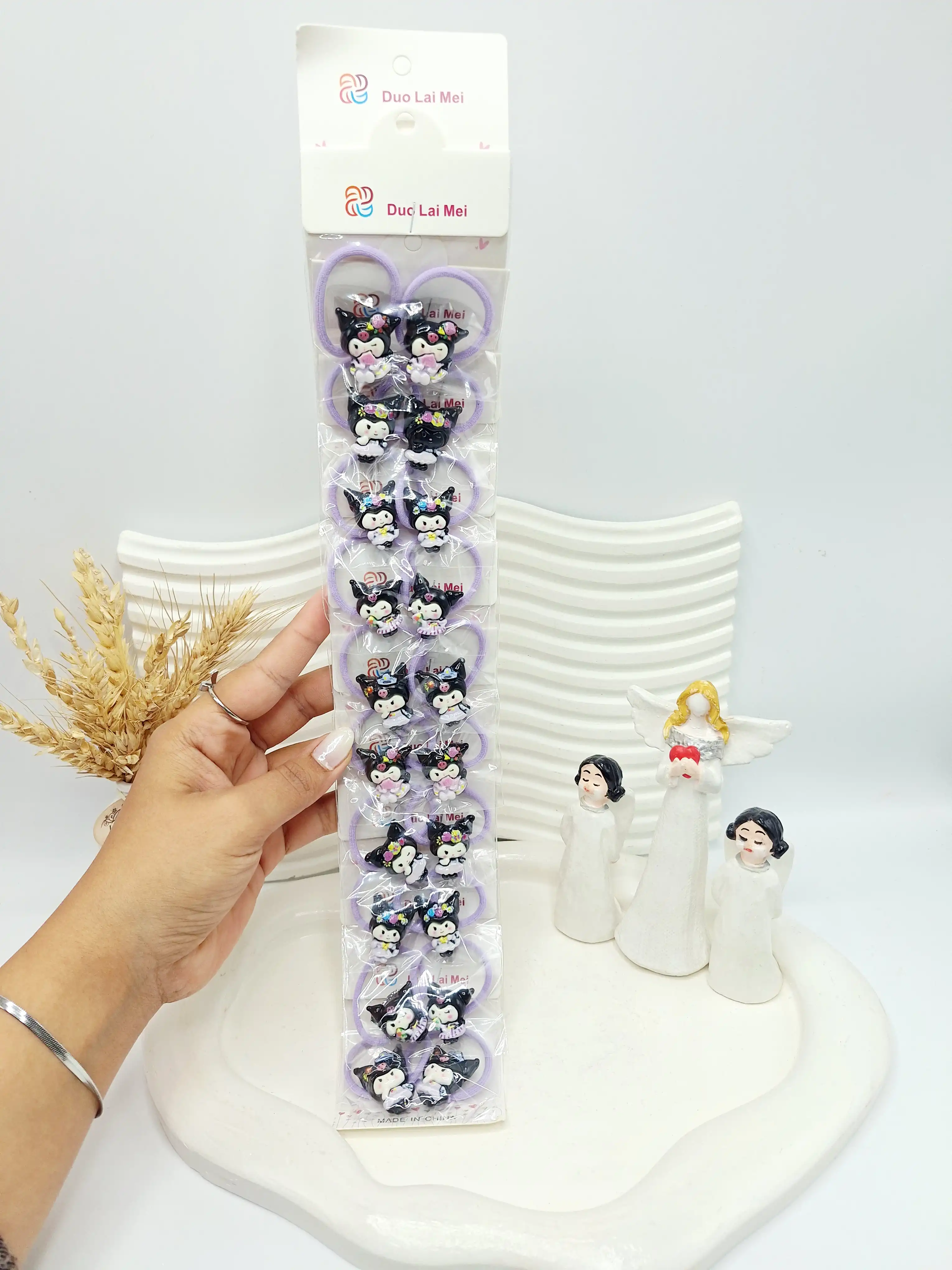 ست 12 تایی کش مو 2 تایی بنفش طرح کرومی مشکی