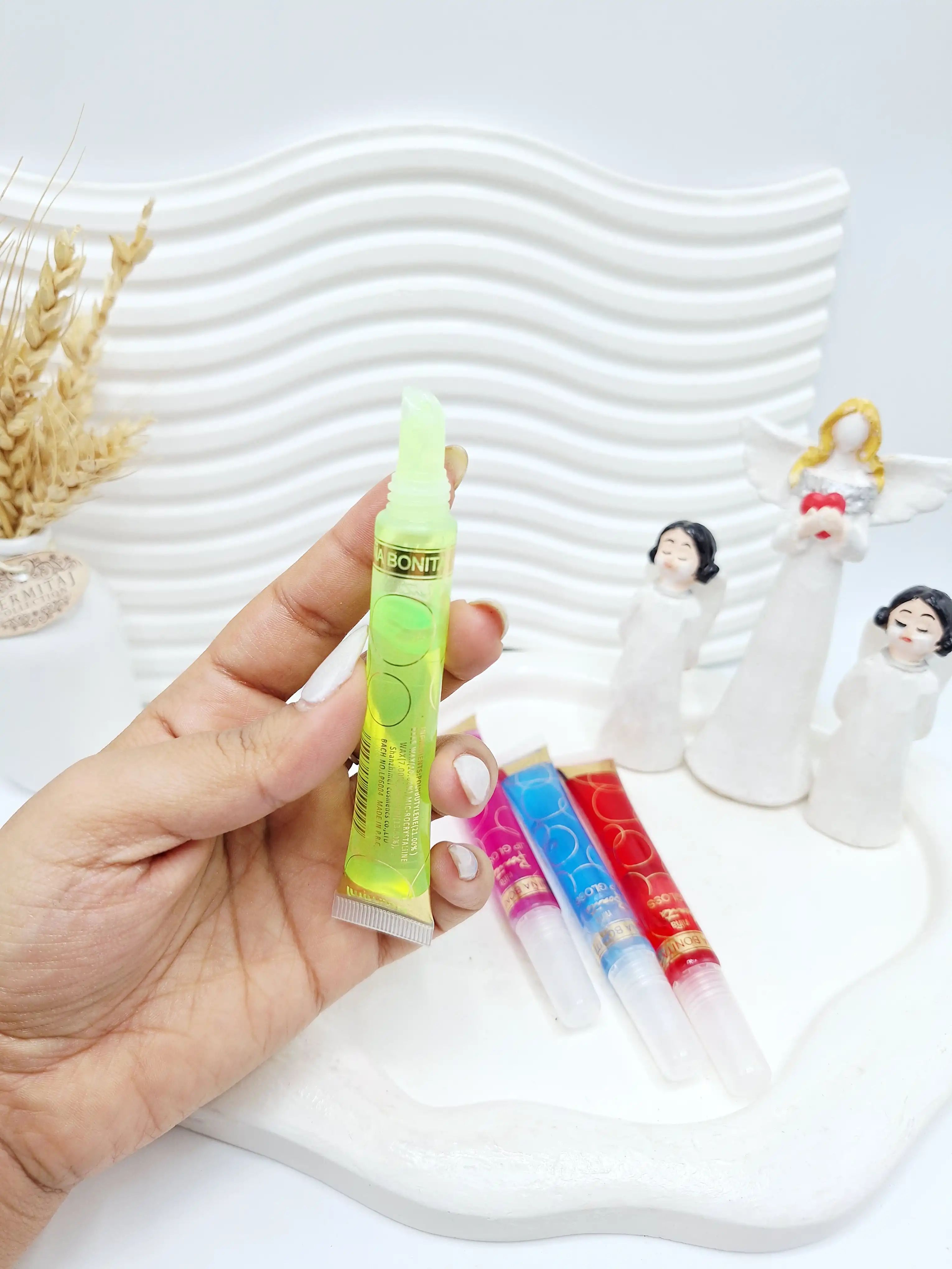 پک 6 تایی لیپ گلاس آمپولی رنگارنگ کیف دکمه ای