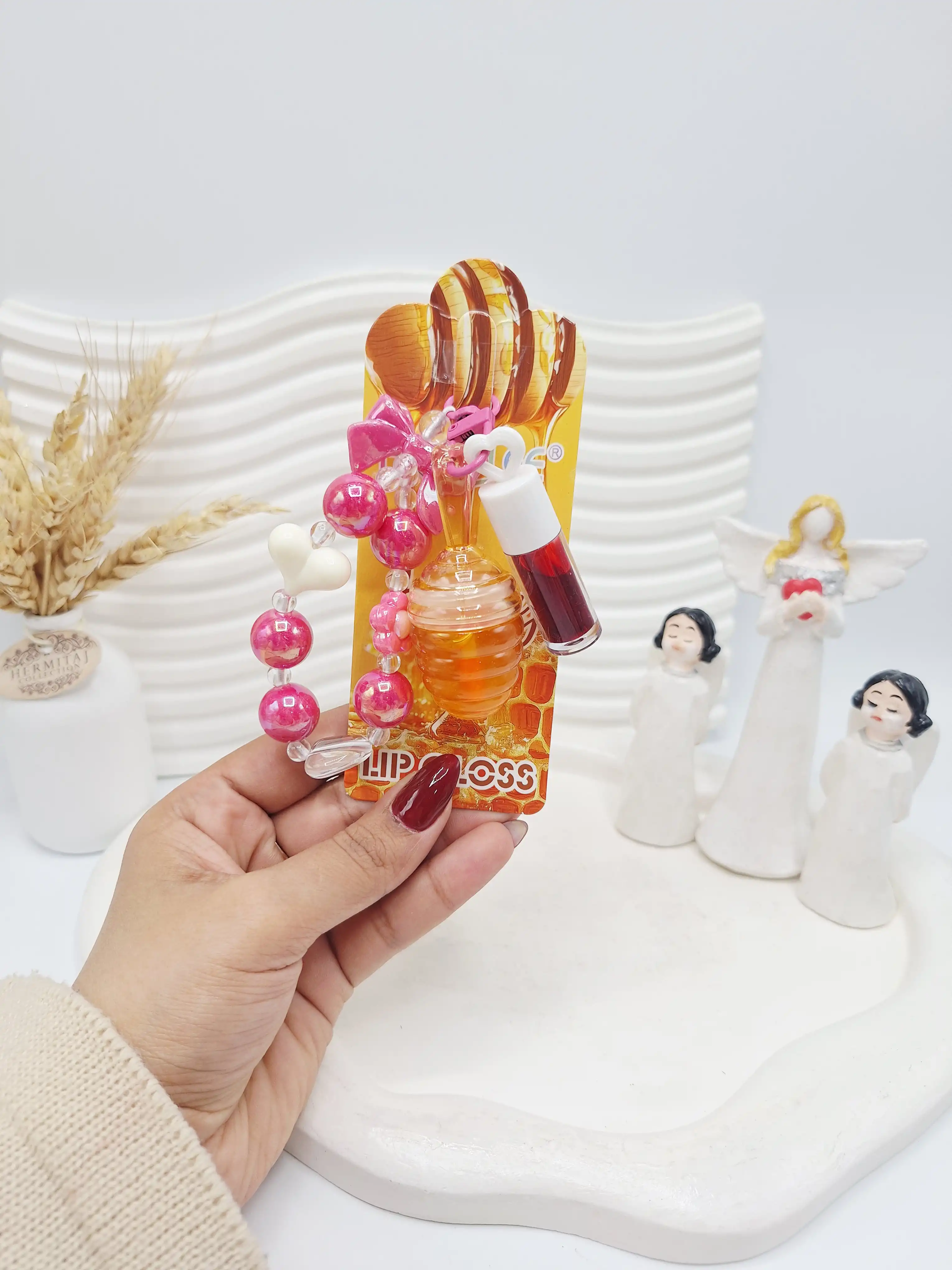 ست لیپ گلاس حرارتی عسل و تینت و دستبند برند APCKFLEE کد 040