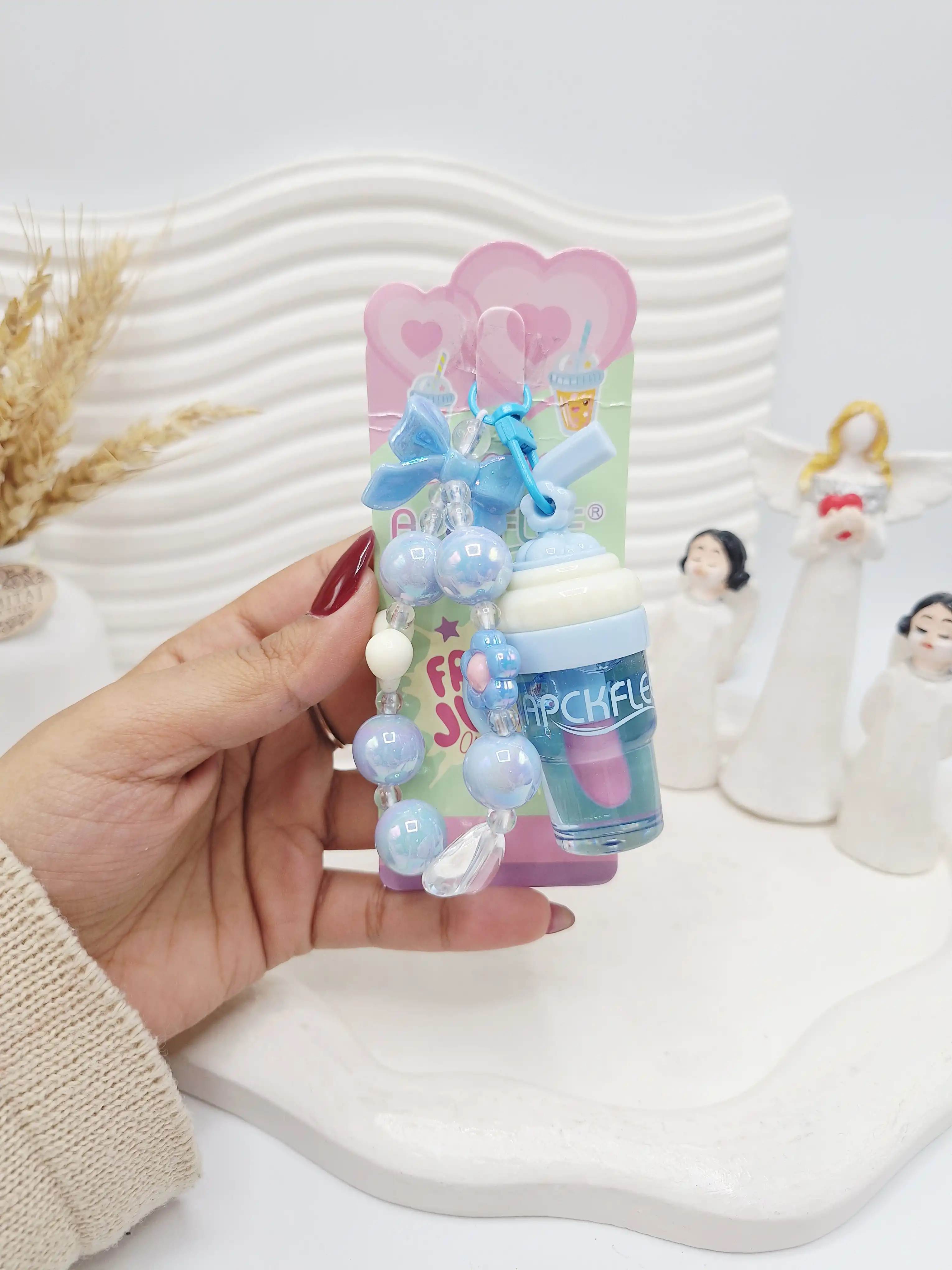 ست لیپ گلاس حرارتی لیوانی همراه آویز دستبند برند APCKFLEE کد 038