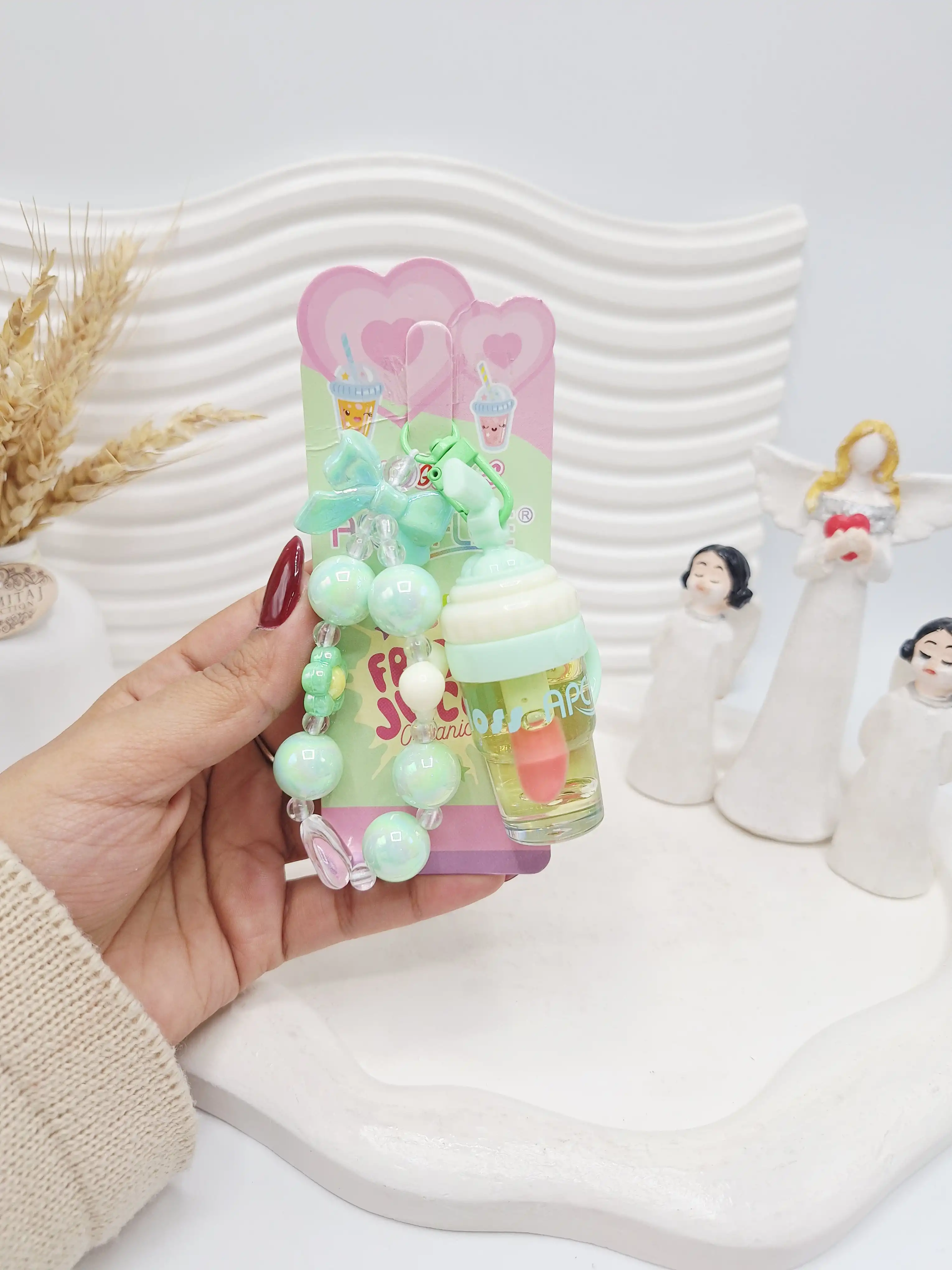 ست لیپ گلاس حرارتی لیوانی همراه آویز دستبند برند APCKFLEE کد 038