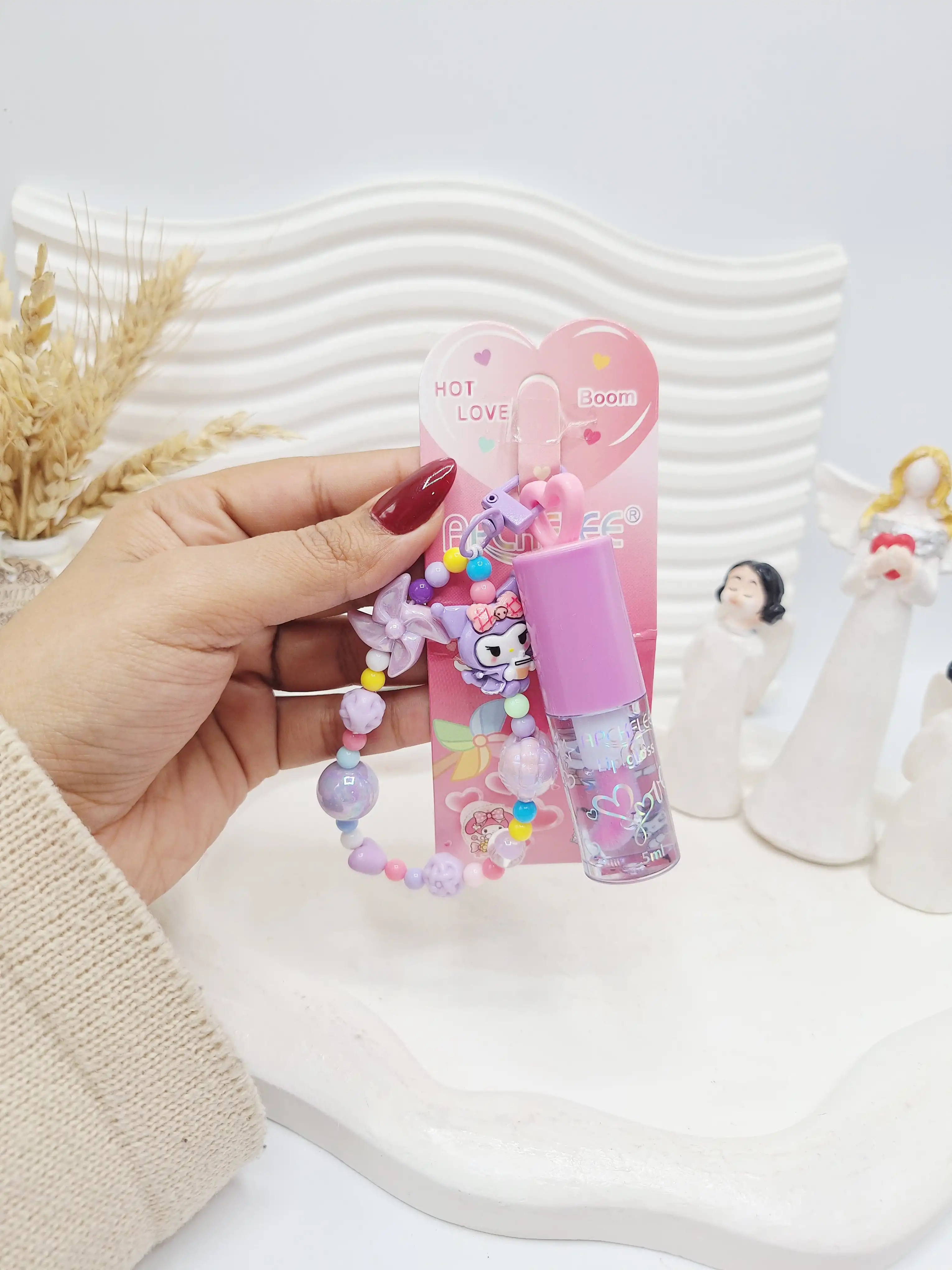 ست لیپ گلاس حرارتی آویز دار کرومی به همراه دستبند برند APCKFLEE کد 028